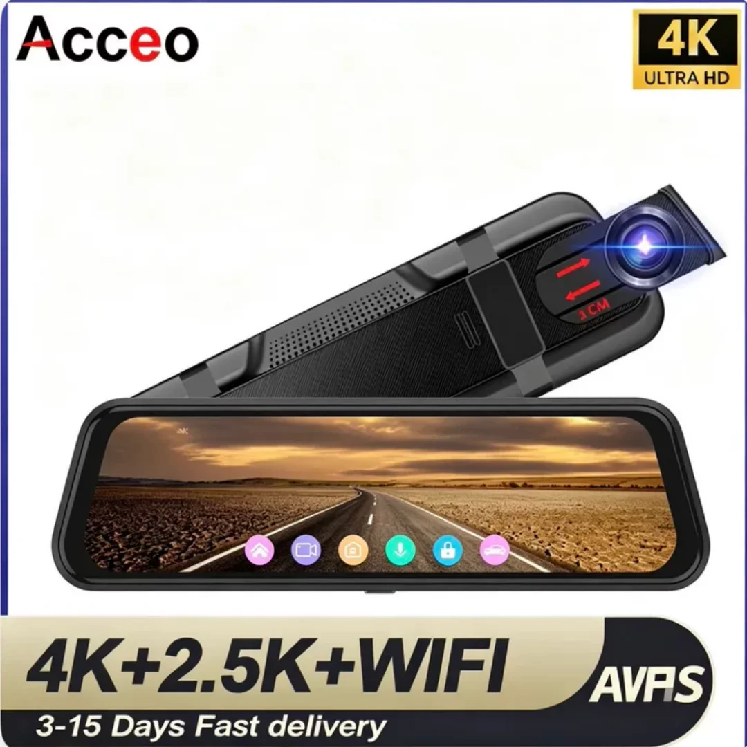 아세오 4K+2.5K 미러형 블랙박스 5G 와이파이 ADAS 차량용 DVR (소니 센서, 야간 시야, 터치스크린, GPS, 후방 카메라 옵션)