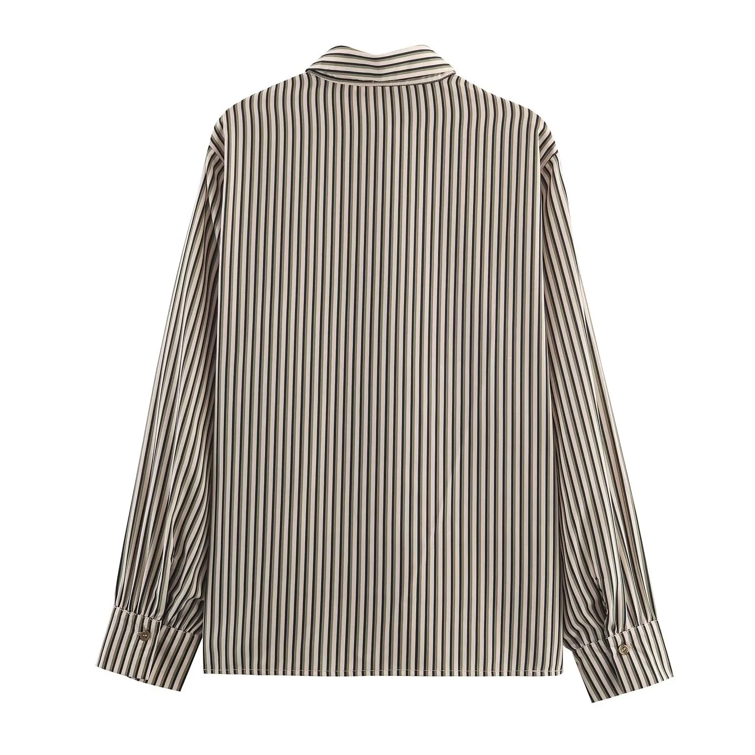 Women All Seasons New Striped Shirt Female Single Breasted Long Sleeved Polo Casual Shirt Lady Elegant Side Slit Button Up Shirt