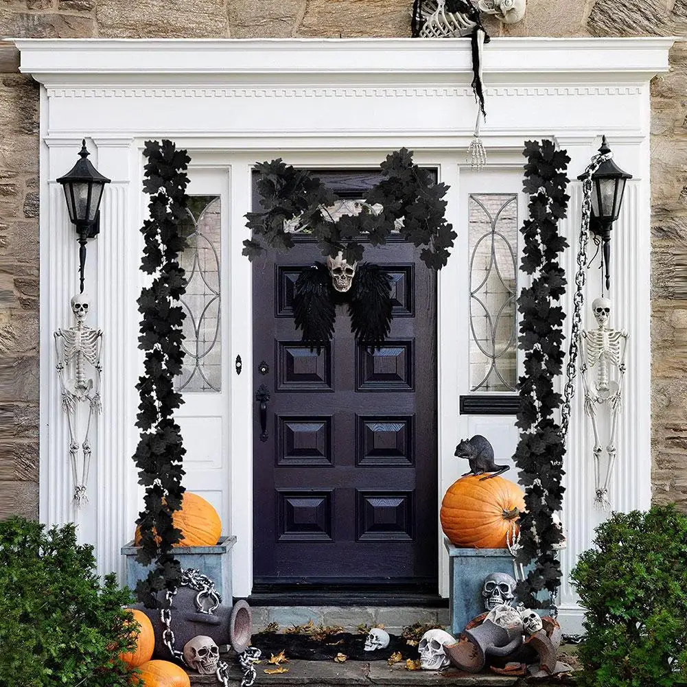 

Fall Maple Leaf Garland Hanging Black Fall Leaves Vine Artificial Autumn Garland Halloween Thanksgiving party Decor for Hom Q6X6