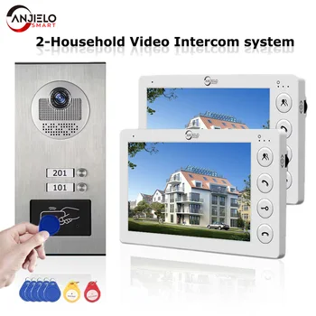 Anjielo 2/3/4 Unit Multi Apartments Intercom Video Doorbell with RFID Card Unlock 7inch 4Wired Video Door Phone System 1
