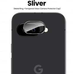 Aluminum Alloy Ring Camera Protector Film with Tempered Glass Lens Guard Rear Cover - Google Pixel 9a (Sliver - 01)