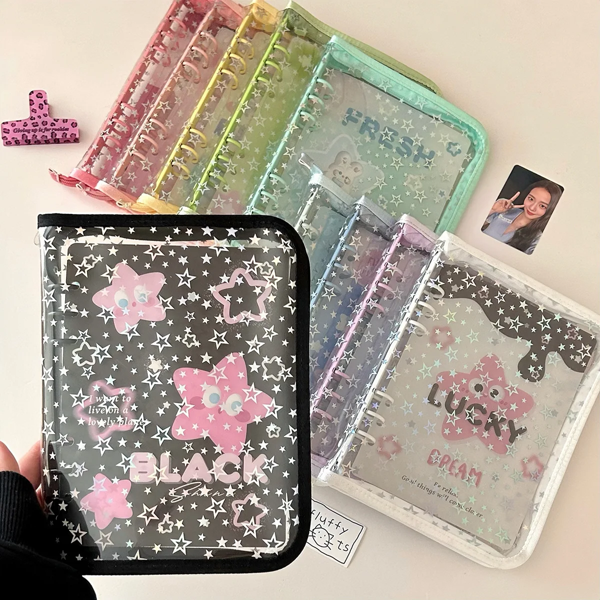 A5 Star Transparent Cover Binder Photocard Holder Idol Kpop Photo Album Photo Collect Book Zipper Bag Storage School Stationery 2
