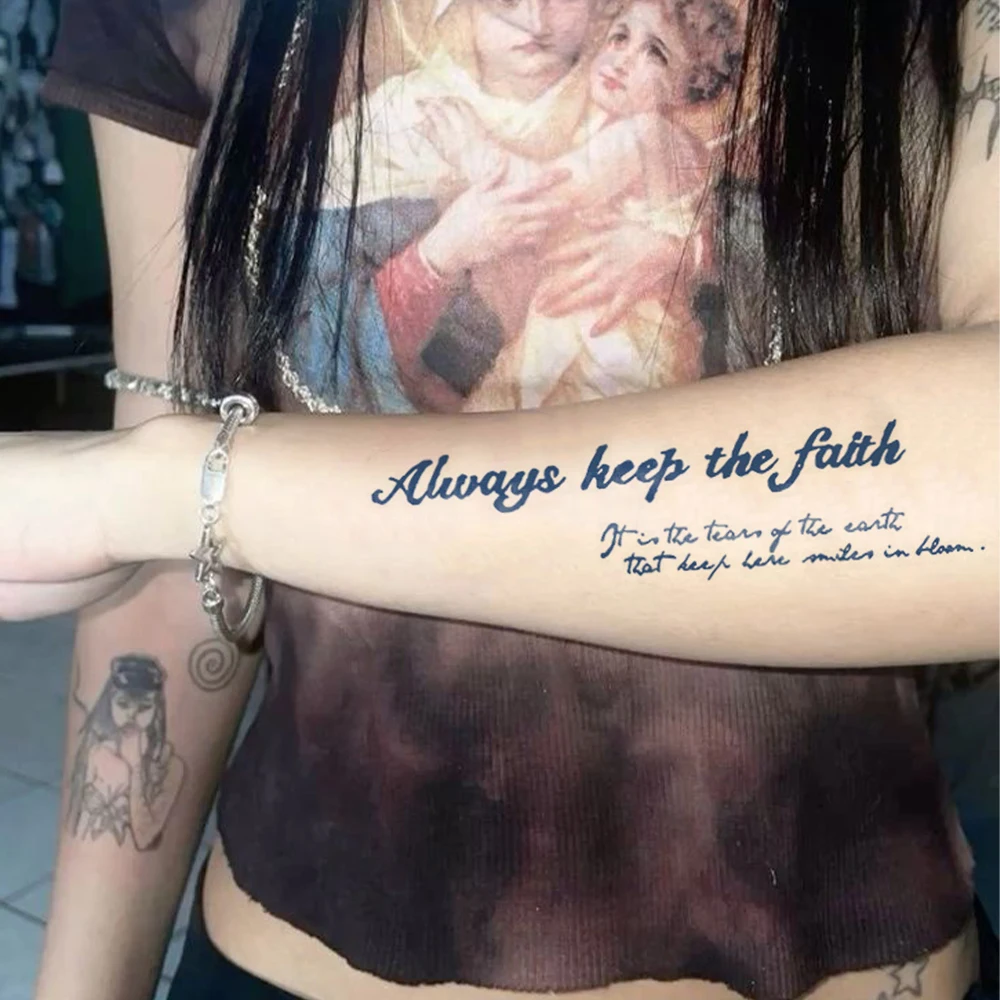 Temporary Tattoo Sticker Juice Ink Lasting English Word Waterproof Temporary Tattoo Sticker Black Letter Feather Fonts Fake Tattoo Body Art Men Women Arm