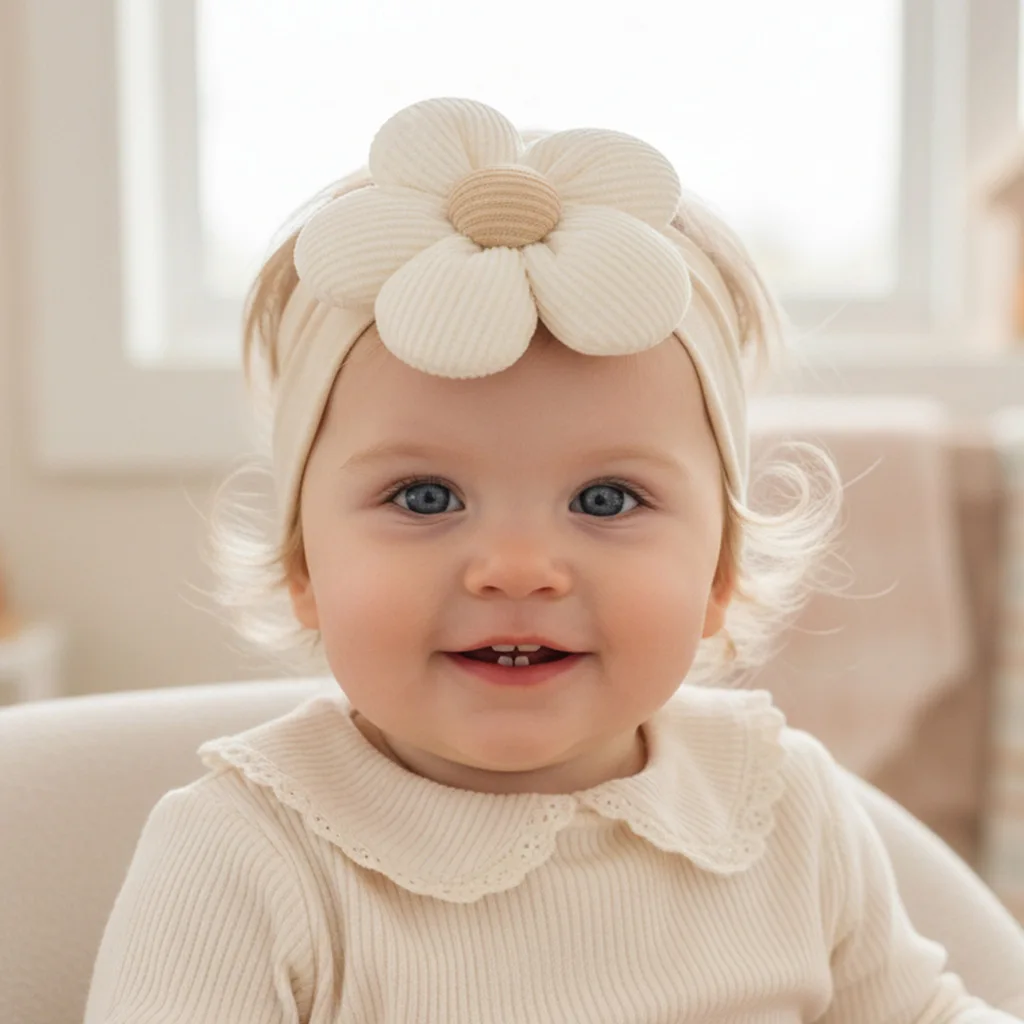 를 위한 새로운 단색 나일론 스트레치 헤어밴드, 어린이를 위한 귀여운 꽃무늬 헤어 액세서리