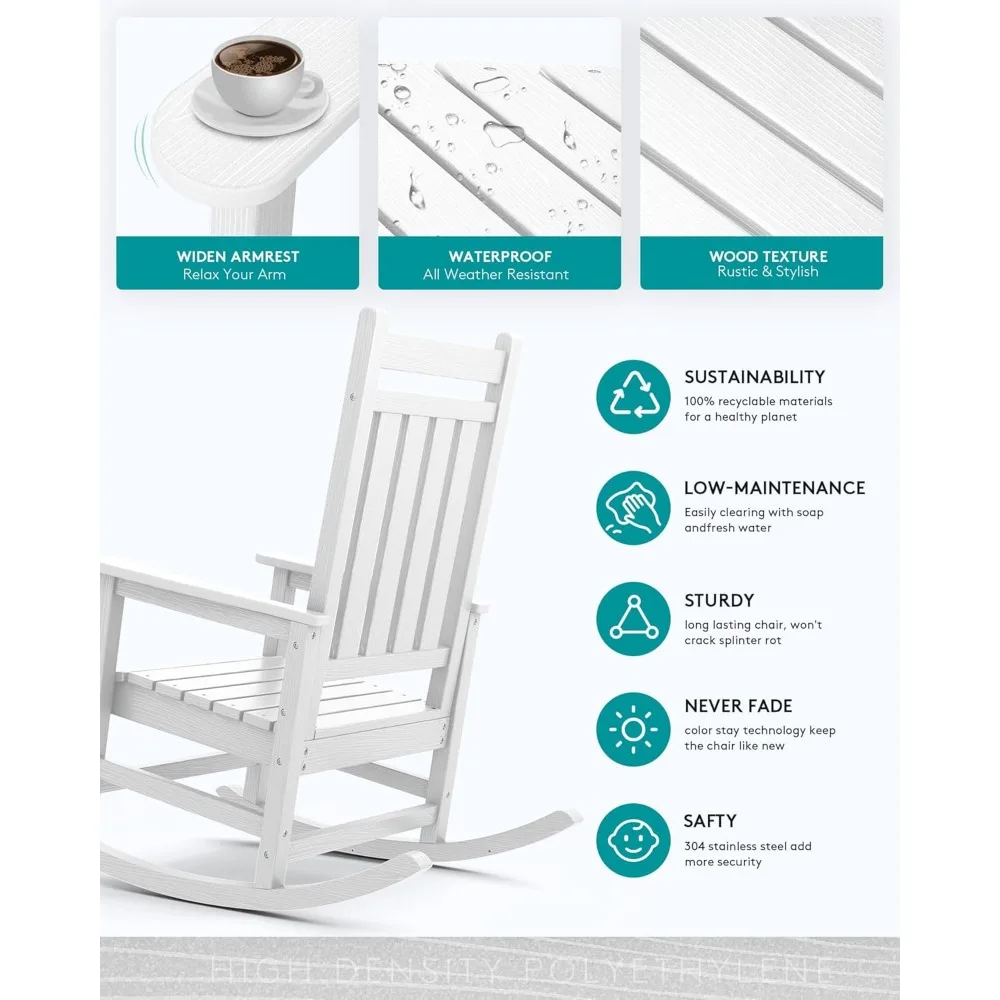 Outdoor Rocking Chair Set of 2, White 4