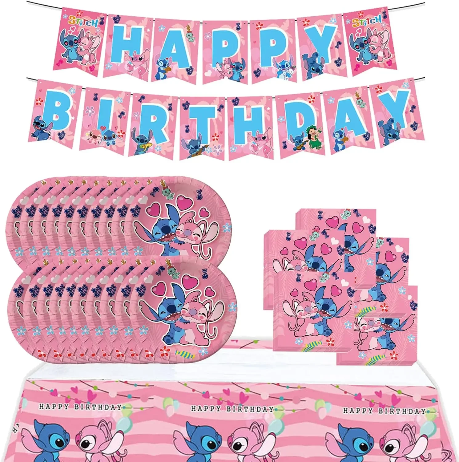 

Pink Lilo Stitch Birthday Party Decorations Paper Cup Plate Napkin Tablecloth Banner Balloon for Kids Girl Baby Shower Supplies