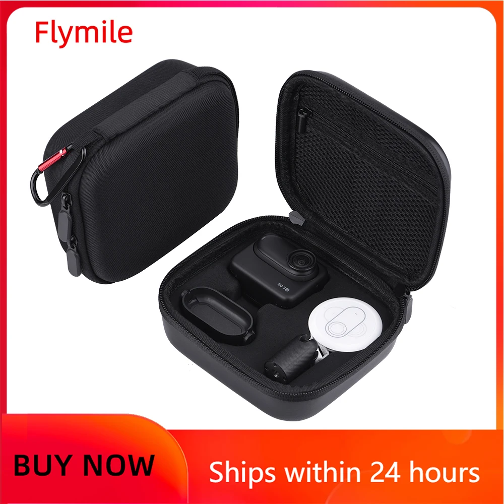 Flymile Carrying Case For Insta360 GO 3/GO 3S PU/Nylon Shell Storage Bag Body Protective Sports Camera Accessory With Carabiner