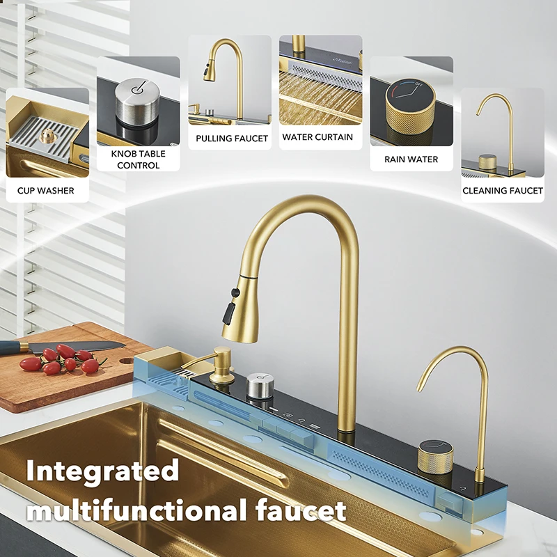 Golden Stainless Steel Kitchen Sink Smart Digital Display Integrated Kitchen Sink Set Multi-functional Wash Basin 2
