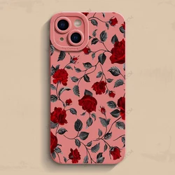 Elegant Retro Rose Shockproof Matte Silicone Phone Case - Soft and Stylish Cover - iPhone 13 (Pink AM528)
