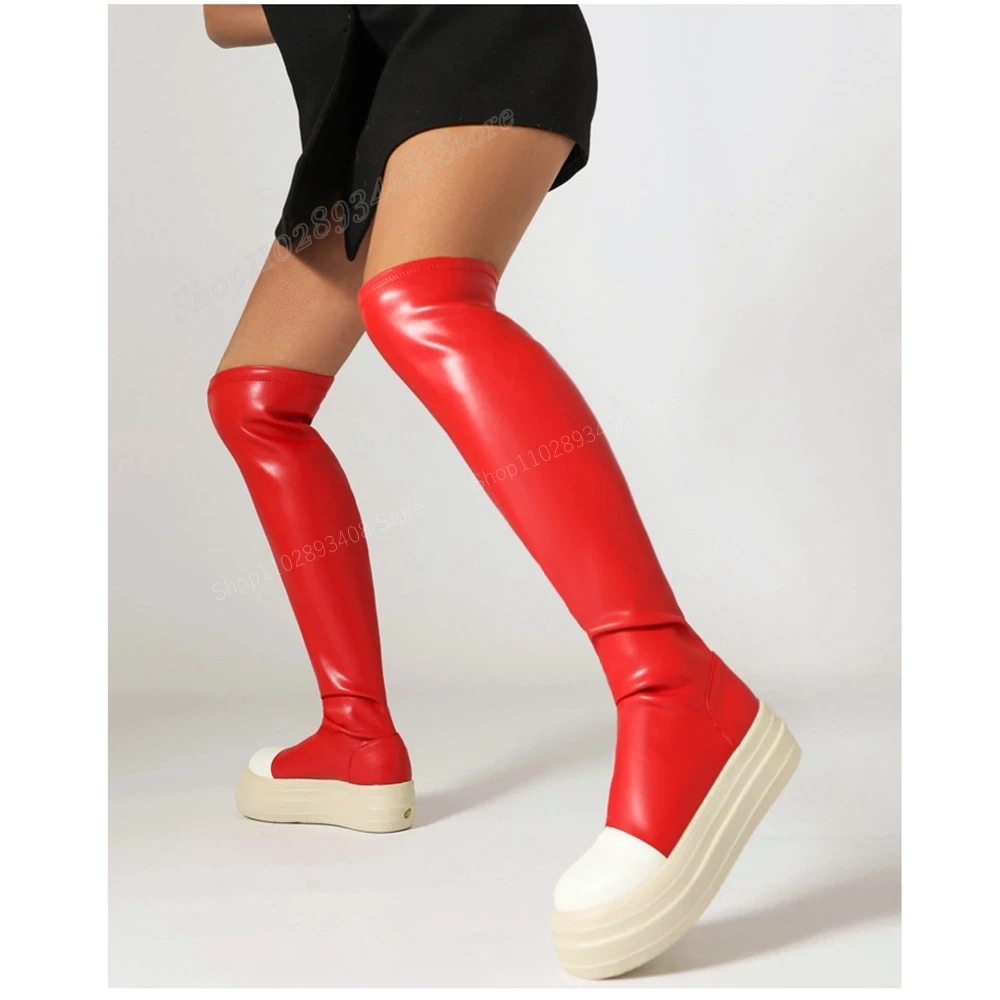 

Red Trifle Base Elastic Over the Knee Boots Round Toe High Quality Flat with Women Shoes 2023 Fashion Design Zapatos Para Mujere