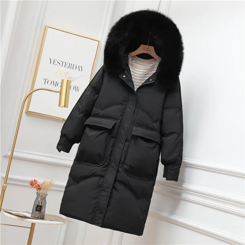 

2023 Winter New Hooded Down Coat for Women's Mid length Thickened Loose and Warm 90% White Duck Down High Quality Jacket Coat