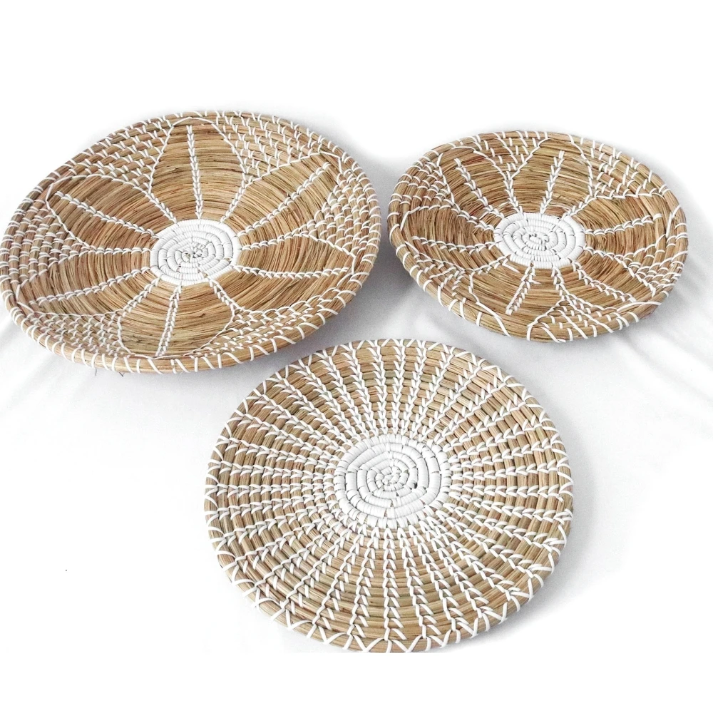 Woven Wall Basket Plate Disks Boho Hanging Wall Decor Natural Handmade Home Art Bowls for Home Living Room Bedroom Decor 4