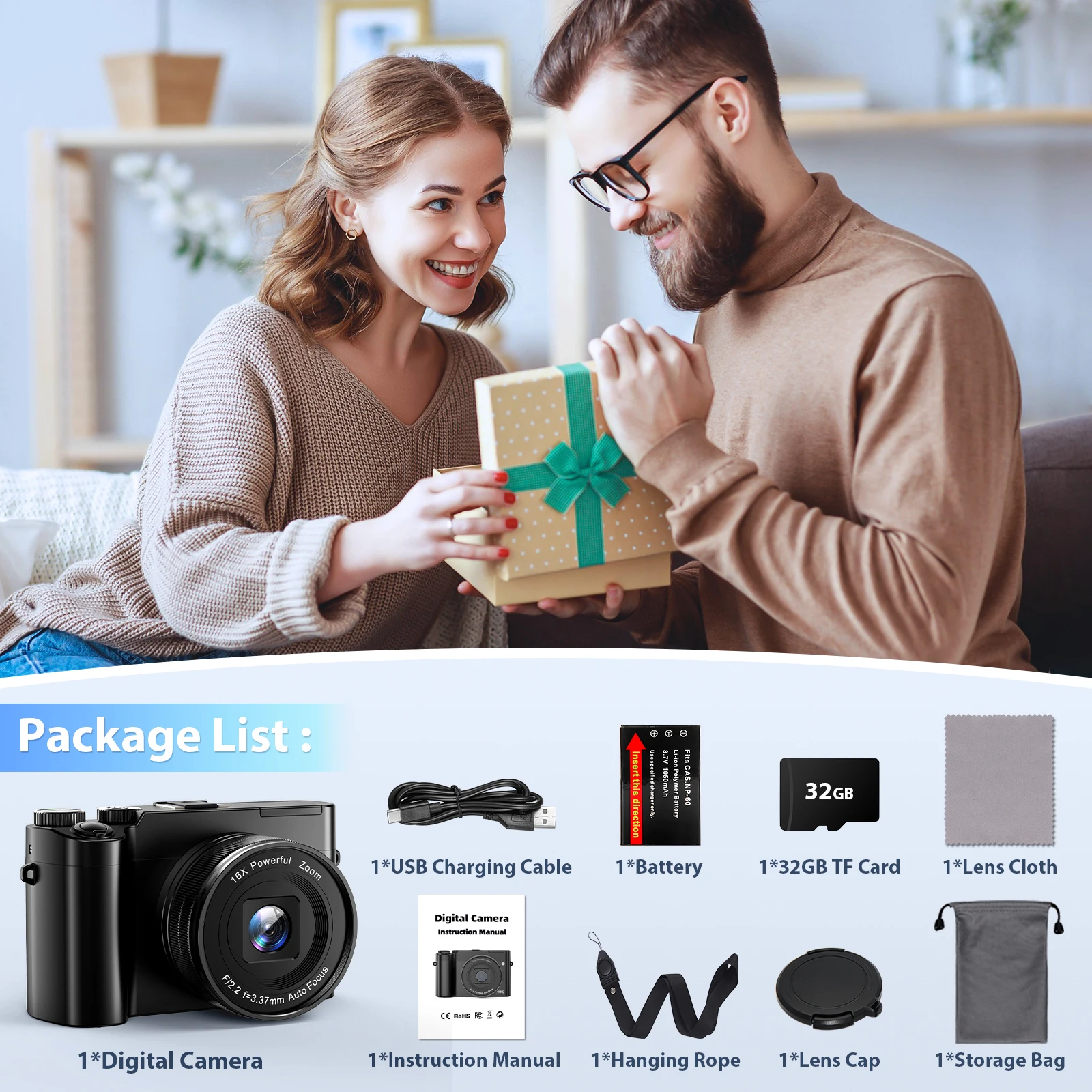 4K 48MP 브이로그 카메라 3인치 180도 ° 플립 스크린 자동 초점 기능이 있는 플래시 디지털 카메라 사진 촬영 비디오 크리스마스 선물