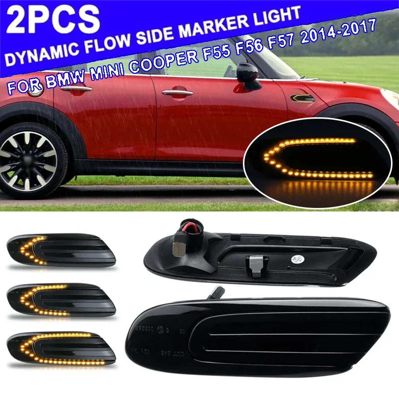 1 çift füme kabuk Amber LED dinamik akan yan sinyal lambası dönüş sinyal ışıkları Mini Cooper için F55 F56 F57 2014-2017