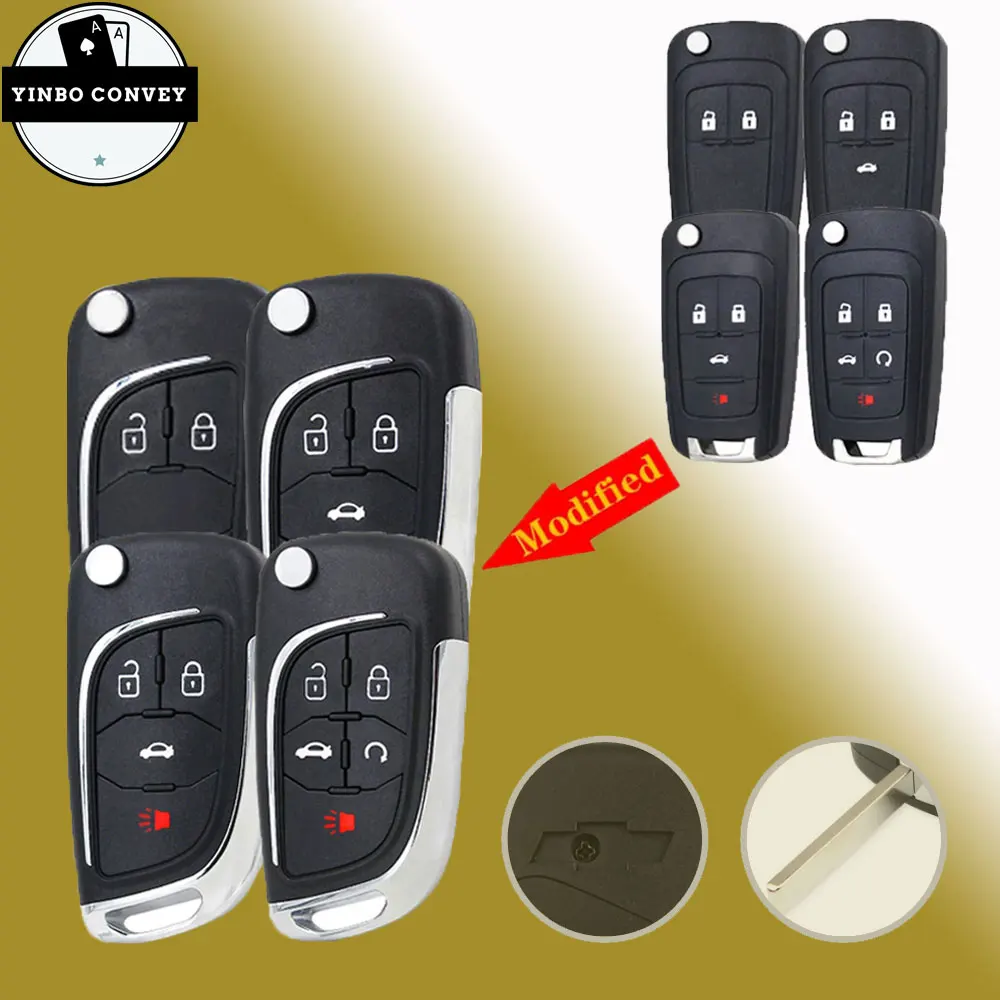 

YINBO Modified Flip Car Key Shell For Chevrolet Cruze Epica Lova Camaro Impala 2/3/4/5 Button Uncut HU100 Case