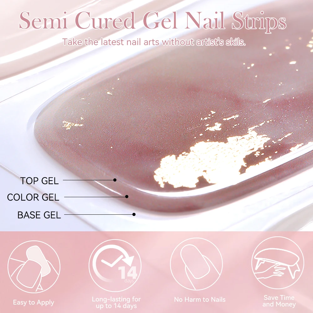 Harunouta 4pcs/set French Semi Cured Gel Nail Strips with Nail Lamp Gel Nail Polish Nail Stickers Fake Nails Manicure Decoration 5