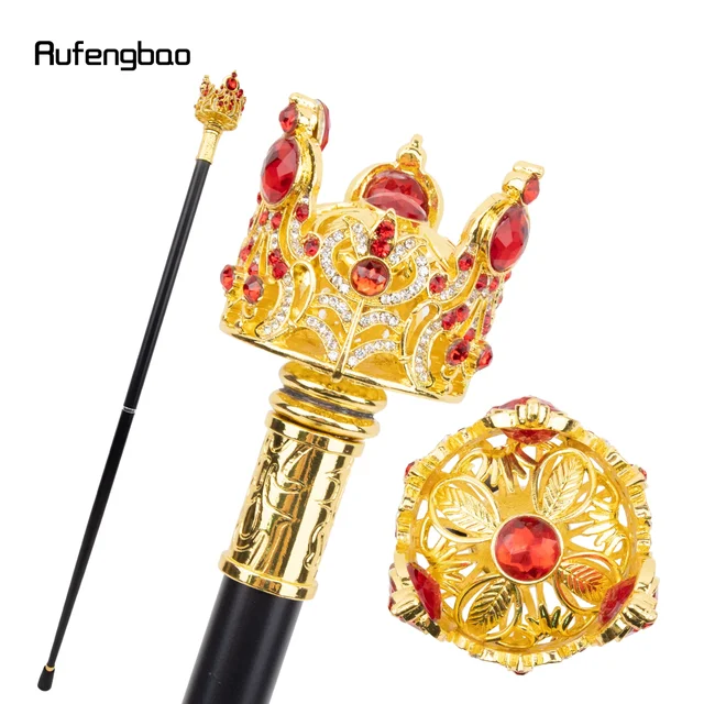 Golden Red Crown Artificial Diamond Walking Cane Fashion Decorative Walking Stick Gentleman Elegant Cosplay Cane Crosier 95cm