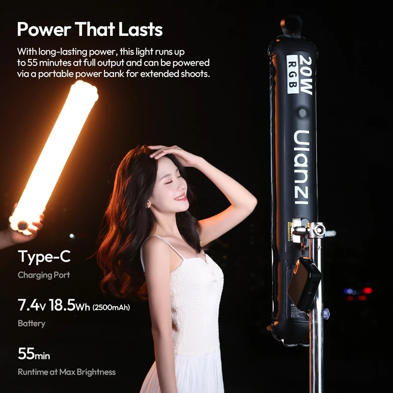 Ulanzi UA20C 20W RGB Magnetic Air Tube Light 1800K-10000K for Home Studio Livestreaming Full Color RGB Creative Lighting Effects - Ảnh 6