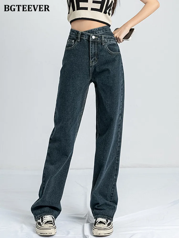 

Джинсы женские с широкими штанинами, с высокой талией, на одной пуговице