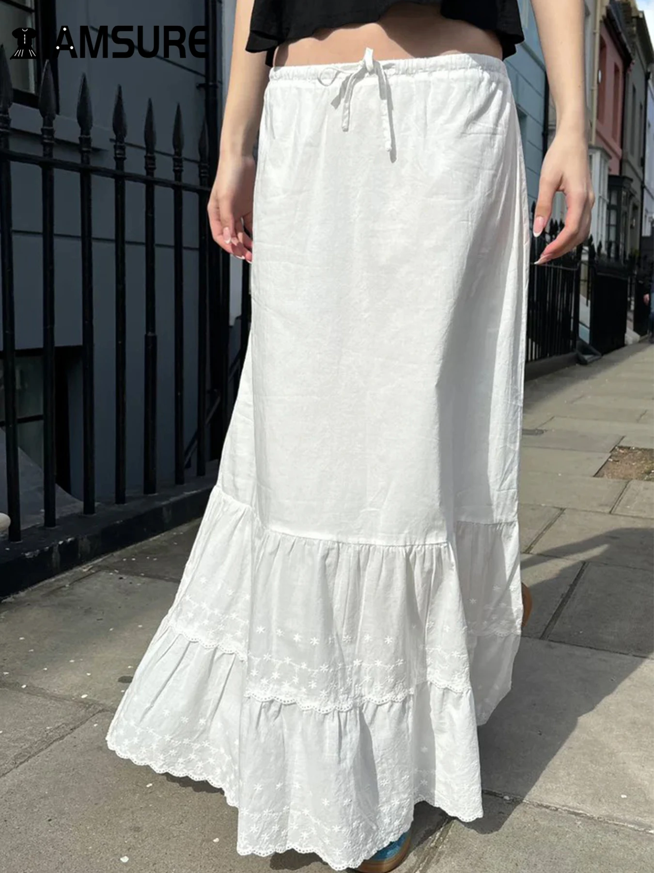 

IAMSURE Casual Solid Straight Skirt Holiday Basic Bandage Mid-Waisted Maxi Skirts Women 2024 Summer Fashion Streetwear Ladies