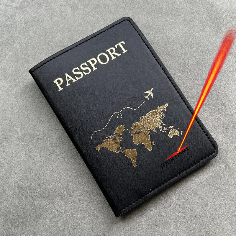 Cute Personalised Passport Cover with Names Unique Engraved Passport Holder  for Couples Name be Black Color: black tags engraved