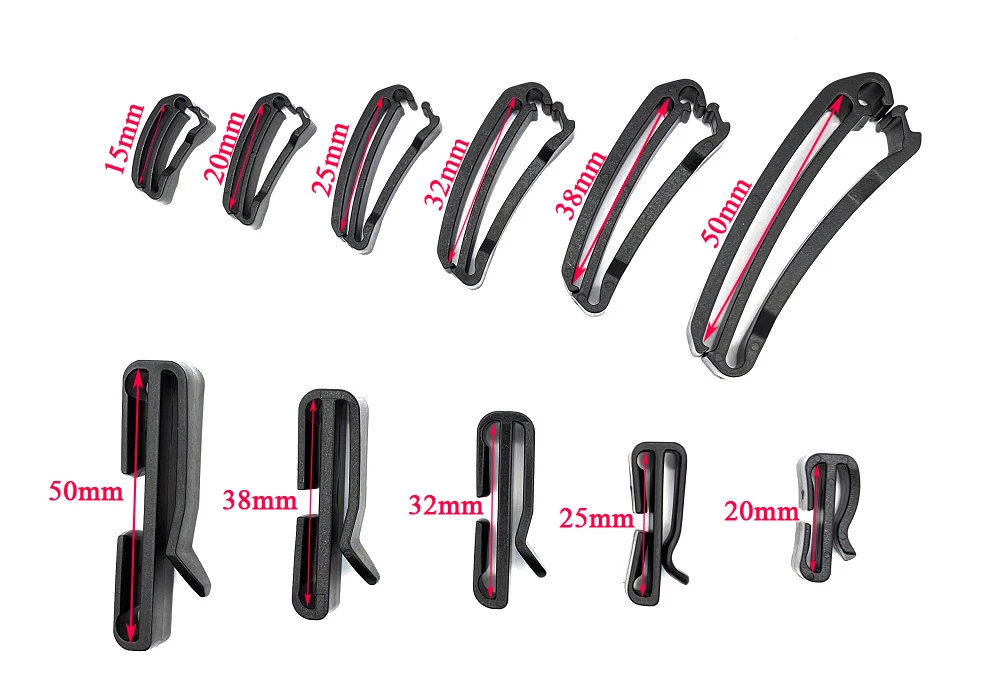10 Stück/Packung Quick Slip Keeper Schnallen-Endclip-Schieber, schwarz, für Molle Taktischer Rucksack, zum Verstellen von Gurtbändern, 15–50 mm – Detail 5