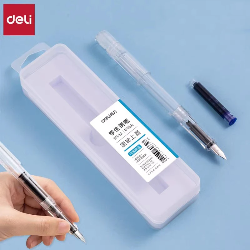 

Deli Fountain Pen Set 0.38MM 1 Pen And 10 Refills School Supplies Kawaii Transparent Stationery Caligraphy Pen For Writing
