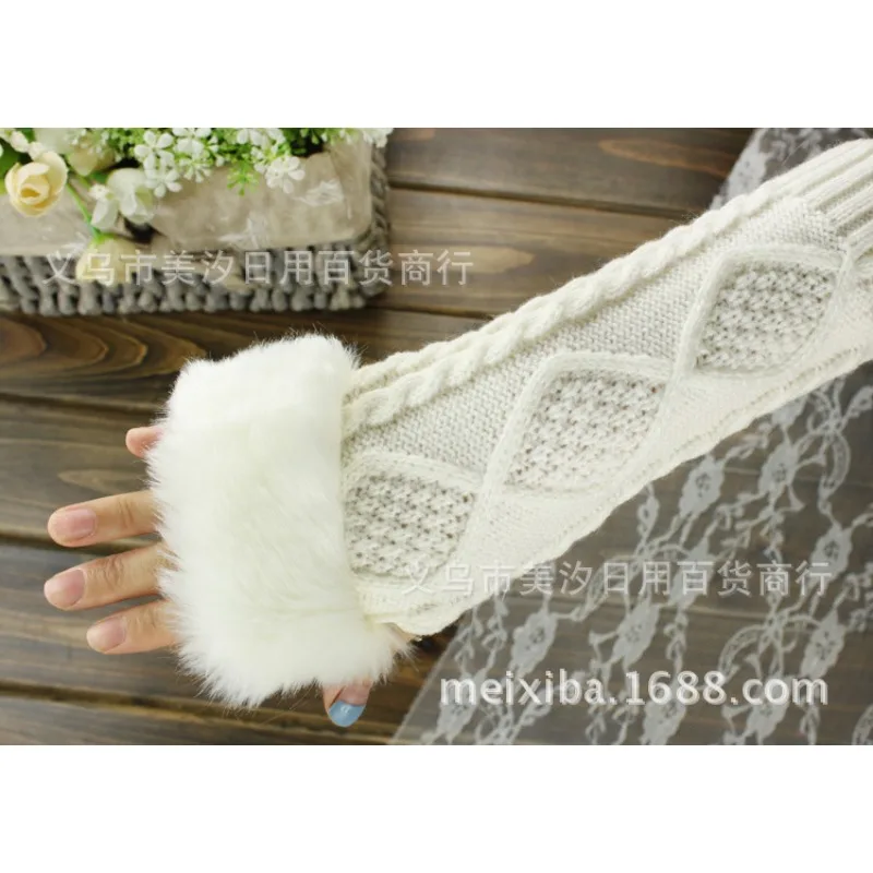 

Корейская версия осенне-зимние длинные перчатки из искусственного кроличьего меха для вождения и верховой езды вязаный чехол на руку