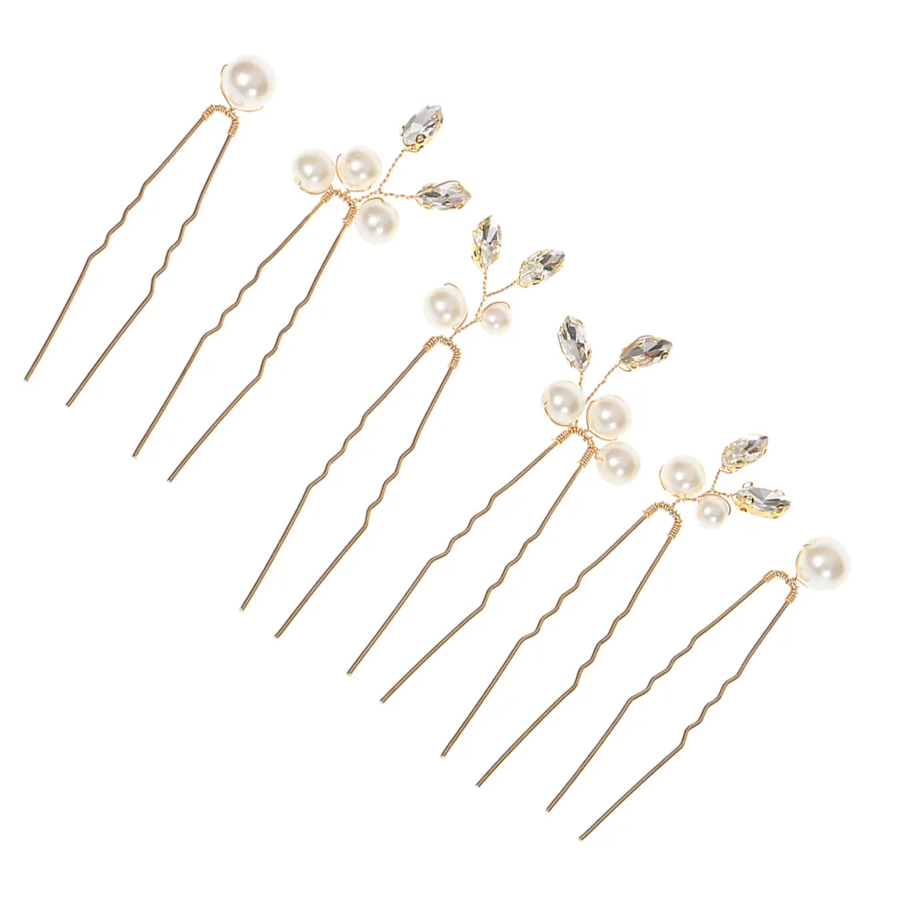 

6 Pcs Hairpin Bridal Accessories Bride Tiara U Shaped Pearls Hairpins Zinc Alloy