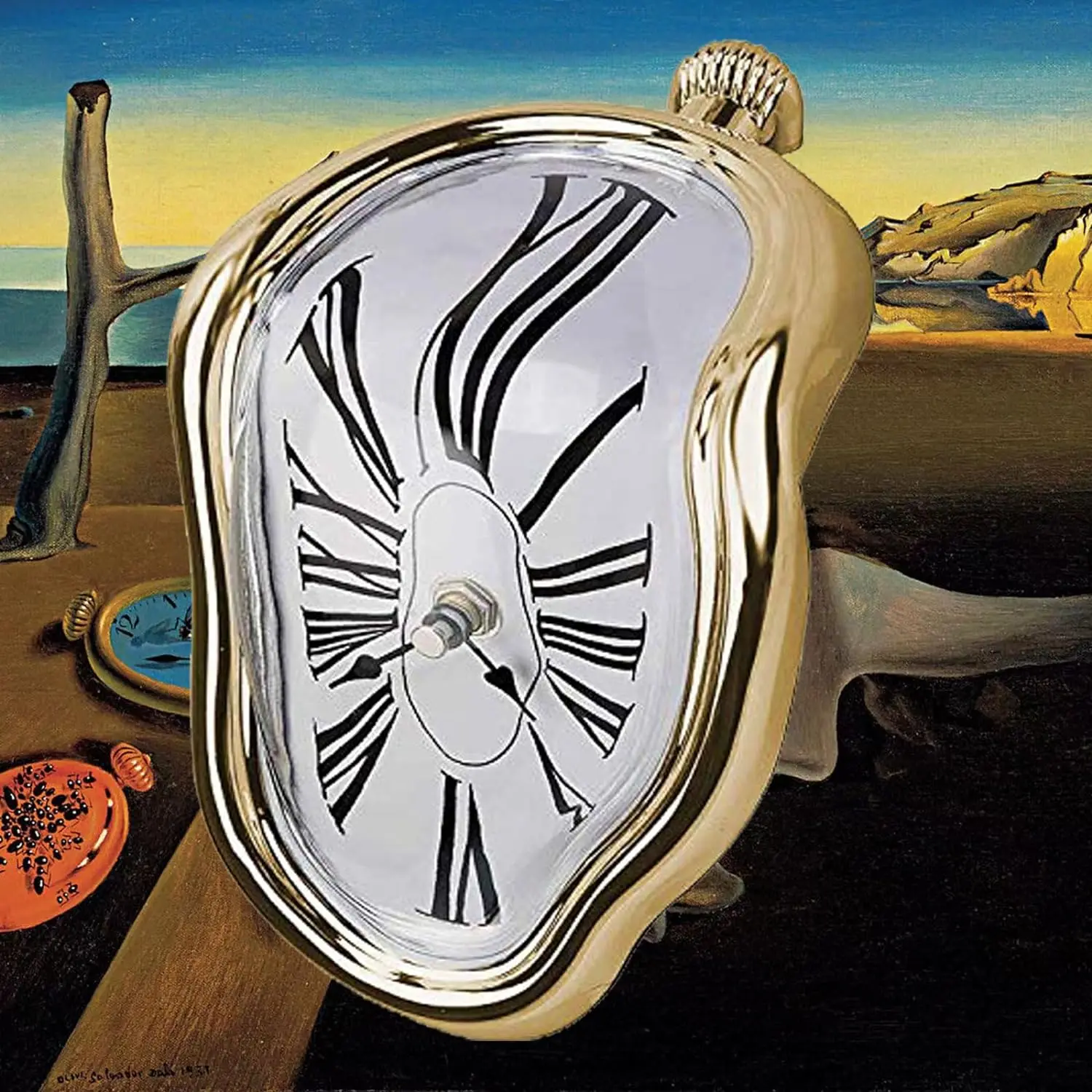 Popular Rome Gold Melting Clock Salvador Dali Watch Melted Clock for Decorative Home Office Shelf Desk Table Funny Creative Gift