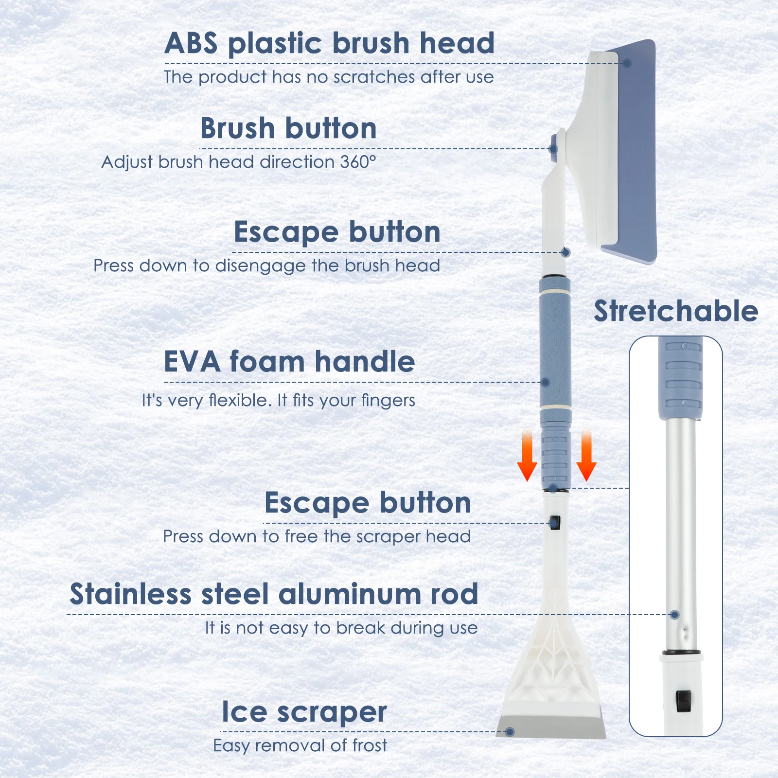 Snow Removal Scraper Telescopic Car Windshield Defrosting Ice Scraper Deicing Cleaning Tools Car Snow Shovel Ice Shovel Brush