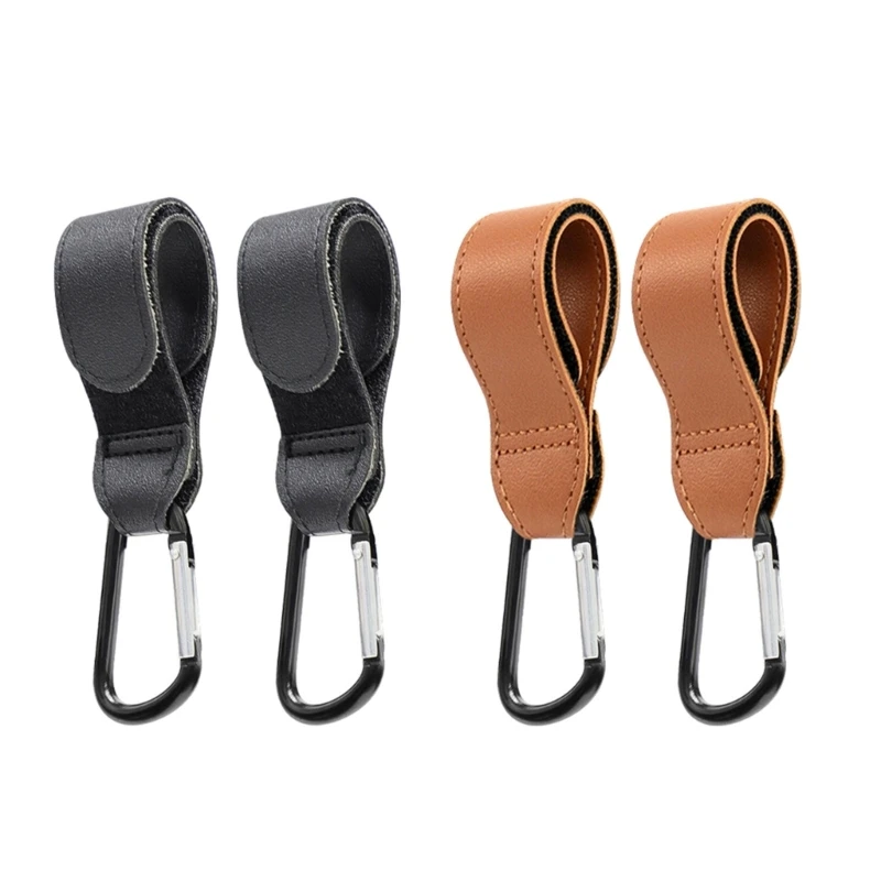 

4PCS Pram Hook for Shopping Bag Diaper Bag Organizer Hanging Clip Multi-Use PU-Leather Carabiner Hooks Baby Travel Gear