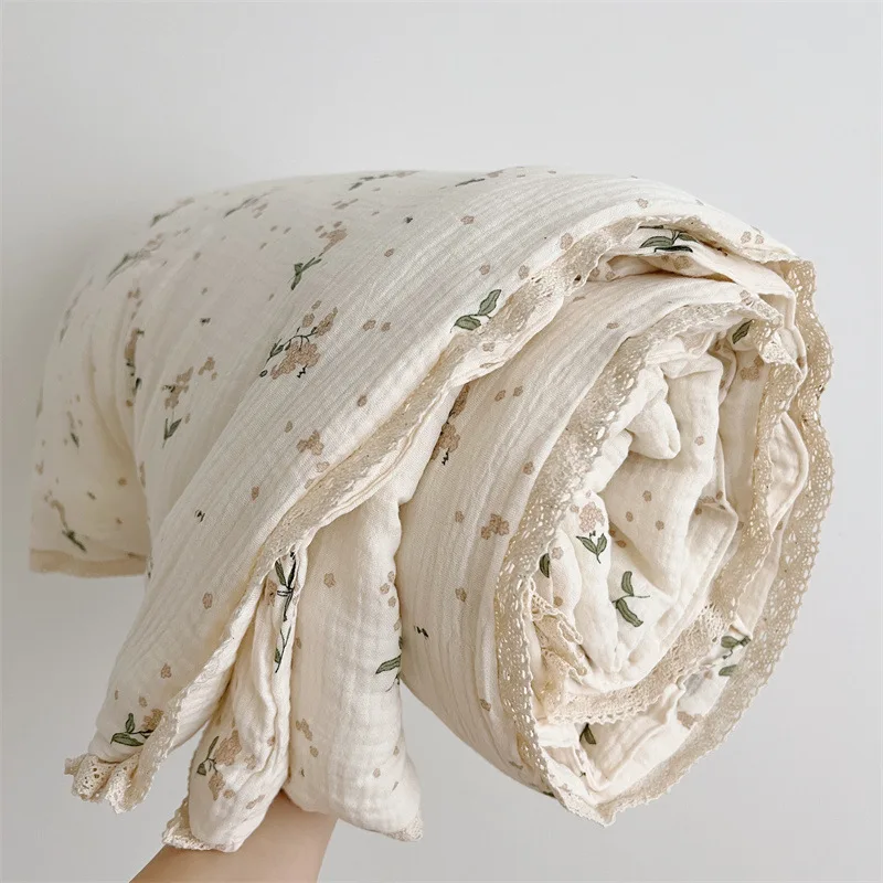 Cotton Mulsin Quilt Blanket Cotton Reversible Crib Quilted Blanket 120x150cm