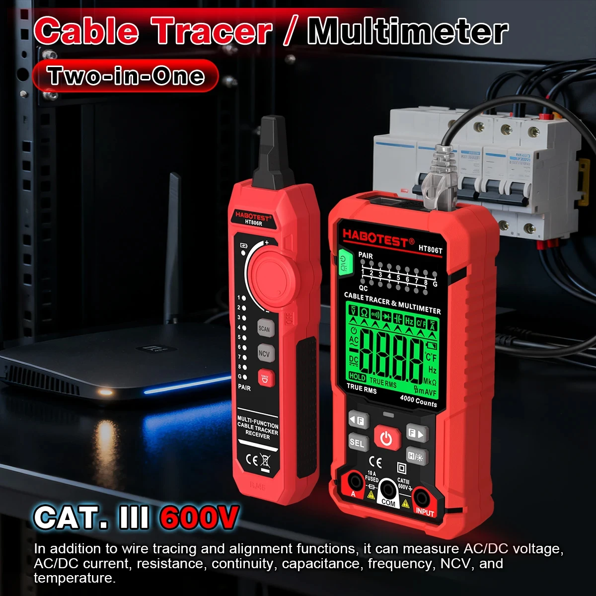 HABOTEST HT806TR 멀티미터 라인 파인더 2-in-1 네트워크 테스팅 지능형 디지털 고정밀 안티버닝 범용 미터