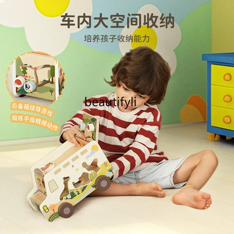 Children wooden multi-purpose building block car cognitive animal baby starter car 1-2 years old male and female