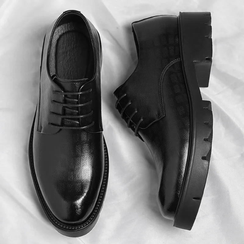 New Luxury Men's Brogues Leather Elevator Shoes Man Height Increase Insole 8cm/10cm Black Formal Business Wedding Work Men Shoes 5