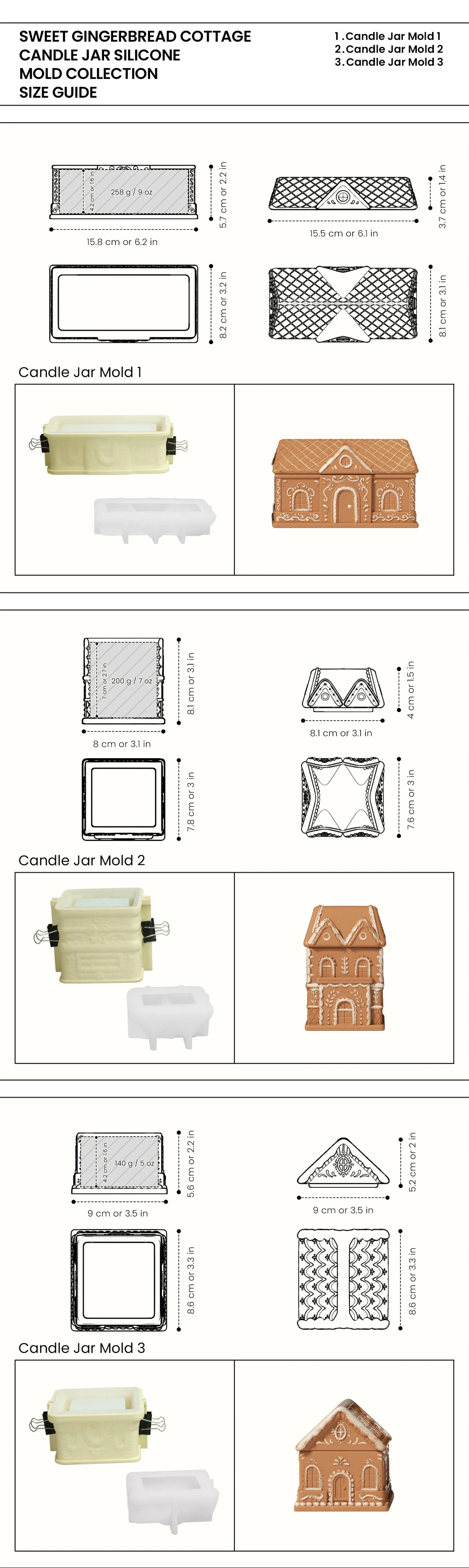 Weihnachten süße Lebkuchen Cottage Kerze Glas Silikonform DIY handgemachte Beton Jesmonite Kerze Gefäß Form – Detail 9
