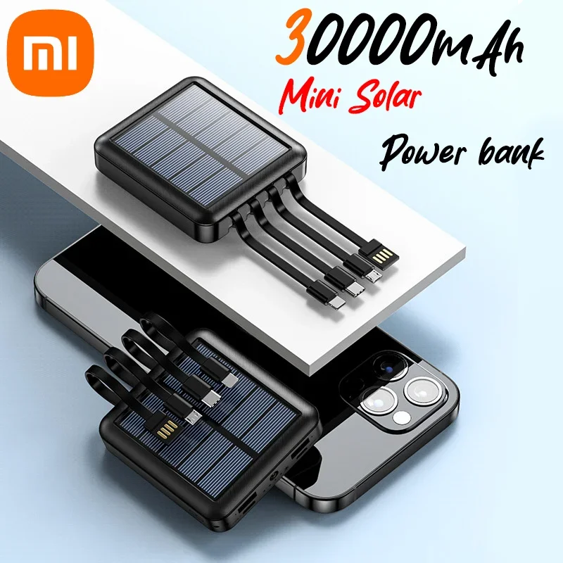 Xiaomi 30000Mah Solar Mini Power Bank Portable Power Bank Led 4 In1 Batteria Esterna Caricabatterie Super Veloce Per Iphone Samsung