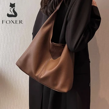 FOXER Women‘s Shoulder Bag Fashion Tote Lady Classic Split Leather+Microfiber Handbag Set Large Casual Hobo Purse Summer Gift 1