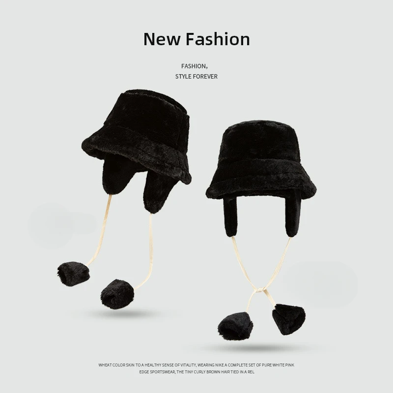 Pescador de pelúcia para mulheres no inverno, nova bacia quente espessada proteção de ouvido à prova de vento, chapéu Lei Feng, chapéu peludo de inverno_voghion.com