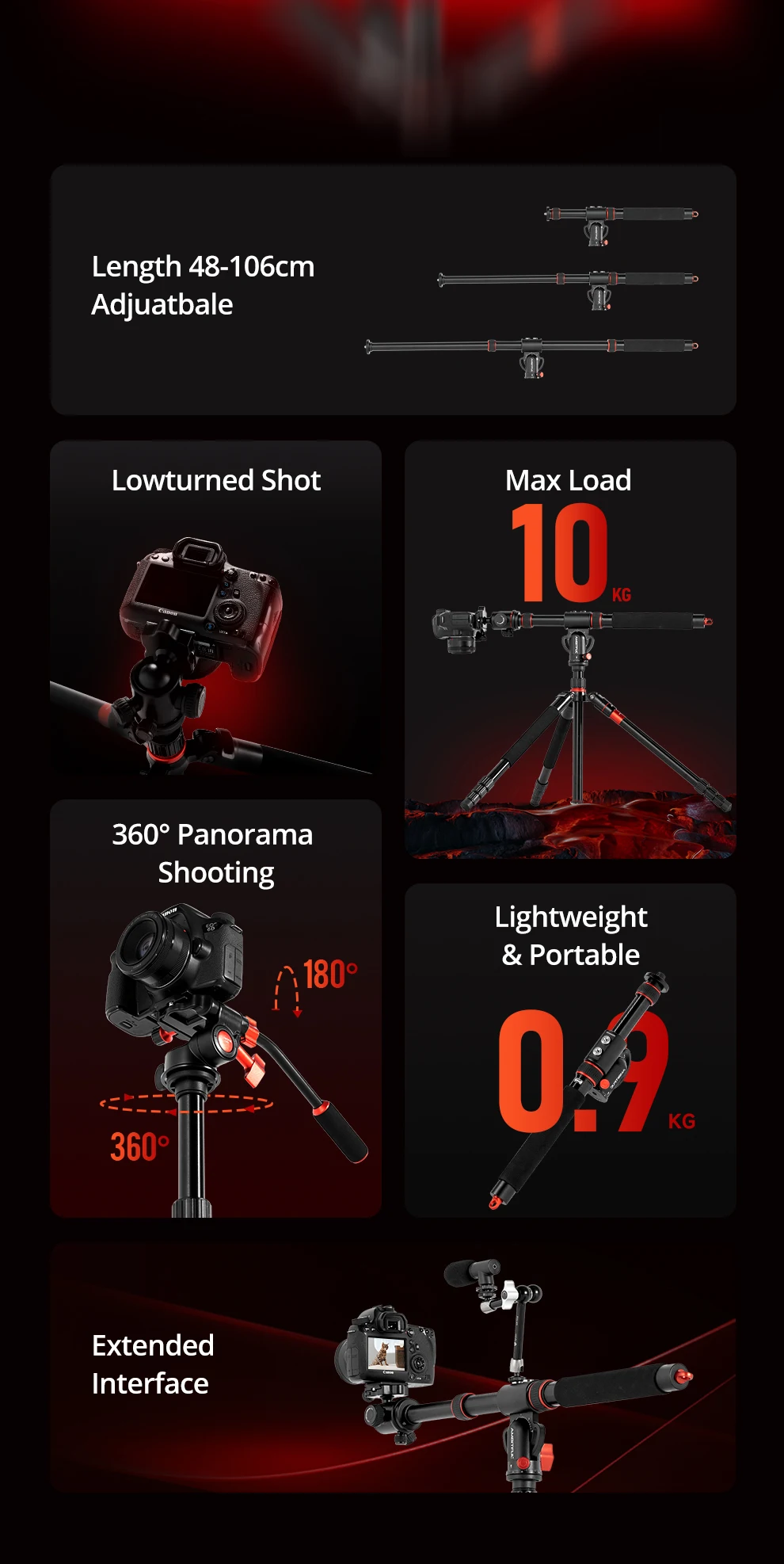 GM104 106cm Aluminium Alloy Tripod Extended Crossbar Adjusted Multi-Angle Shooti