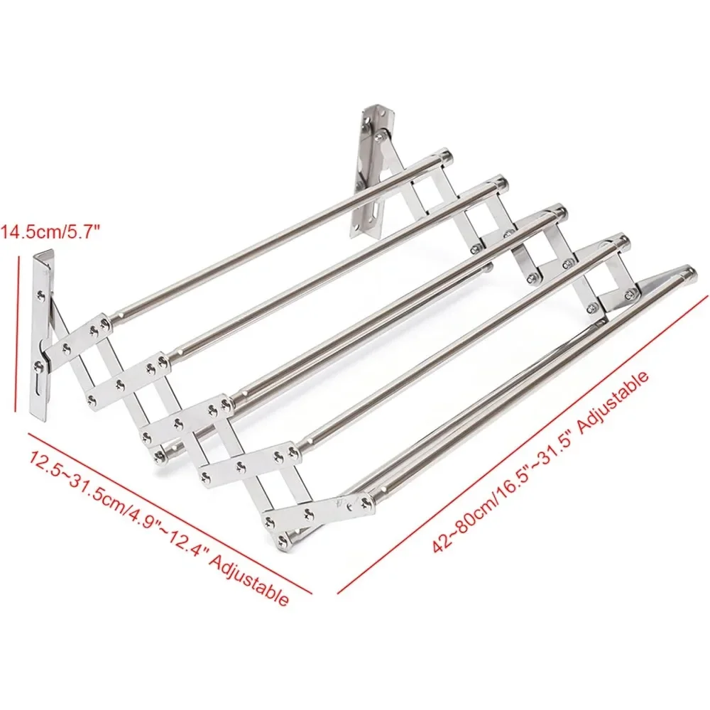 Drying Rack Wall Mounted Stainless Steel Wall Dryer Foldable Drying Rack with 5-Rods Metal Towel for Bathroom
