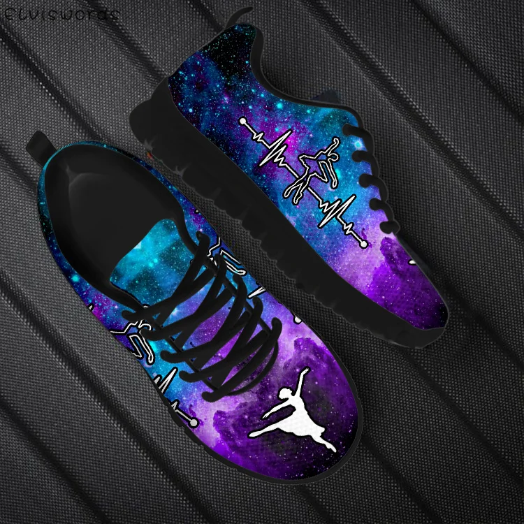 

ELVISWORDS Fashion Gradient Galaxy Ballet Dancing Women Flats Shoe Casual Outdoor Sport Sneakers Lace Comfortable Female Zapatos