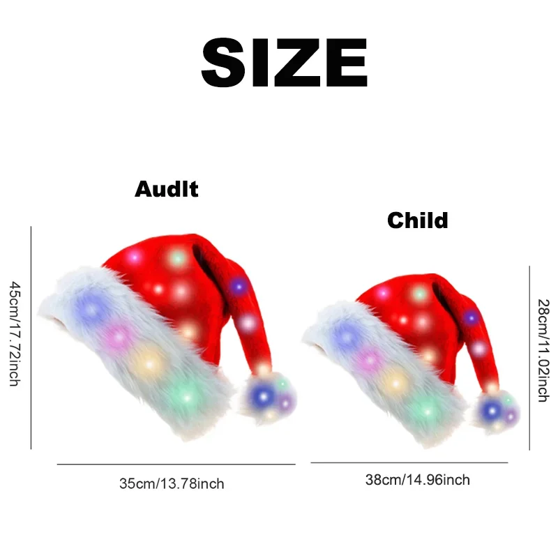 Plush Christmas Hat Merry Christmas LED Light Hat New Year Red Santa Claus Hat for Kids Adult Xmas Gift Parent Child Hat