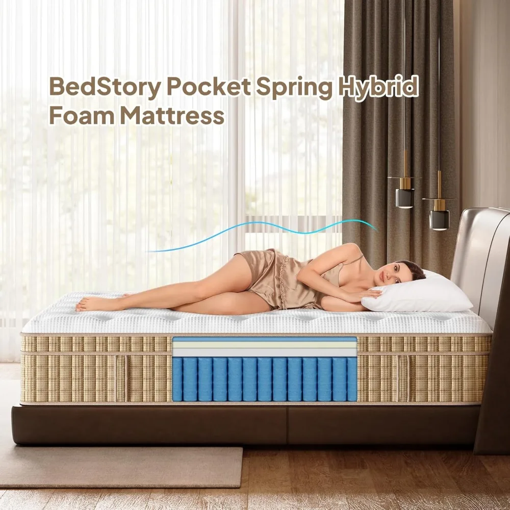 Queen Mattress, 14 Inch Queen Size Mattresses, Hybrid Mattress in a Box with Gel Memory and Pocket Springs, Pressure Relief 3
