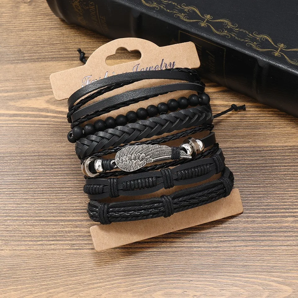 Braccaletto Con Perle D Legno E Corda D Luno E Cuoo | Mens Bracelet - Foto 6