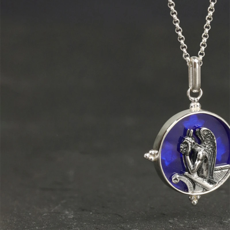 Silver Blue Glass Round Pendant