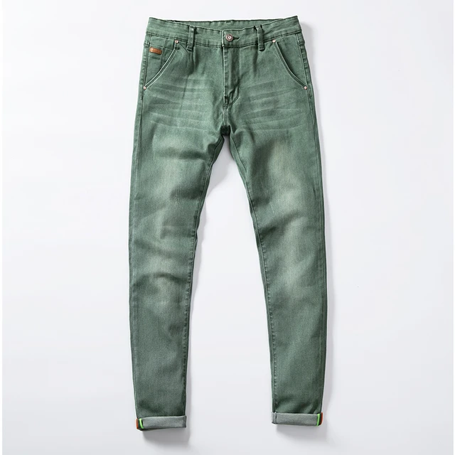 Новинка 2023, модные мужские джинсы, облегающие эластичные брюки-карандаш цвета хаки, синий, зеленый, хлопковые брендовые классические джинсы, Мужские обтягивающие джинсы 1