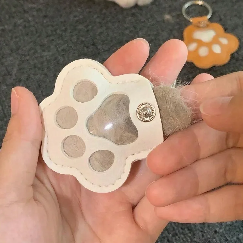 Genuine Leather Pet Memorial Keychain | Dog Cat Hair Storage Pendant, Unique Paw Charm for Pet Fur Keepsake Creativity