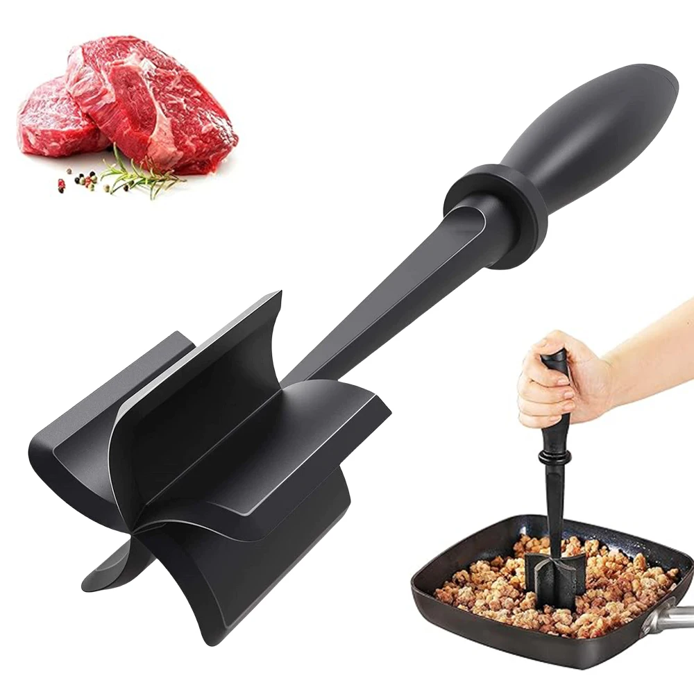 Meat Chopper Masher for Ground Beef and Hamburger Meat, Heat Resistant 5 Curved Blades Ground Beef Smasher, Mix and Chop Tool